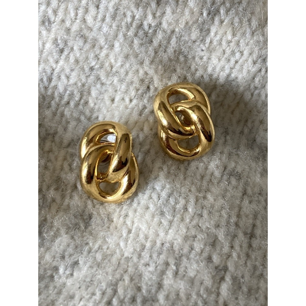 Vintage Napier Gold Tone Knot Stud Earrings Interlocking‎ Link Chunky Classic